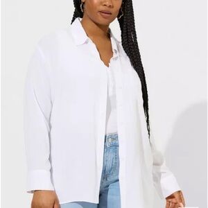 torrid White Drop Shoulder Button-Front Long-Sleeve Shirt Rayon Slub Fabric 2X
